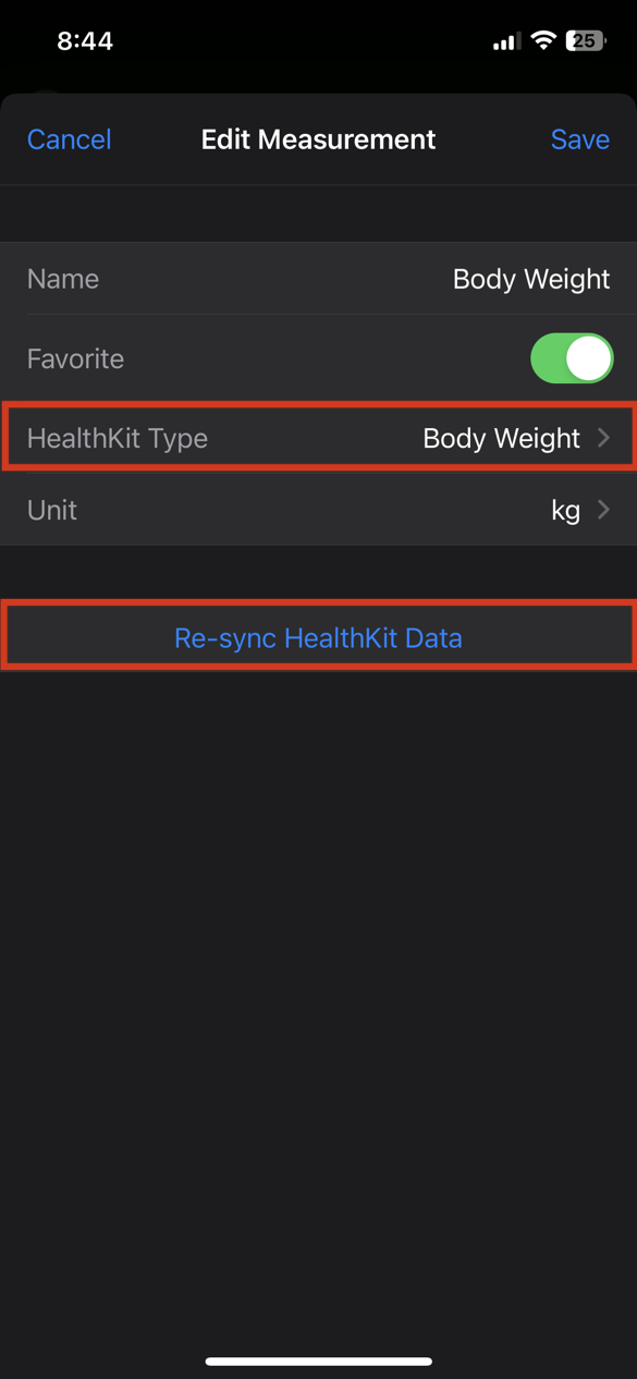 Body Tracker Edit Measurement