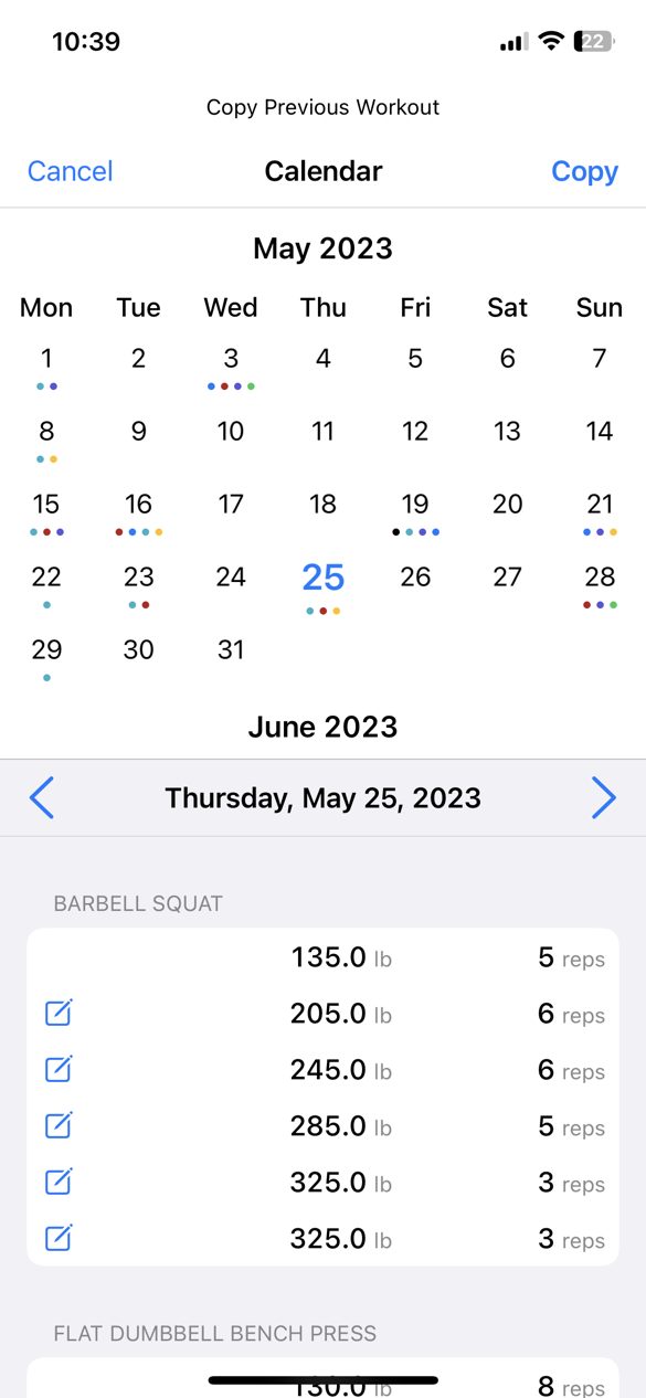 Copy Workout Calendar